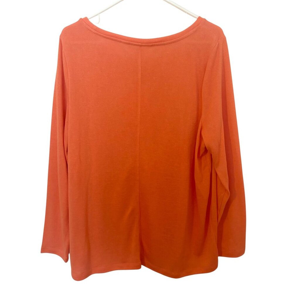Belle Beach Kim Gravel Coral Orange Long Sleeve Embroidered "Beach" Pullover Top - Picture 3 of 7